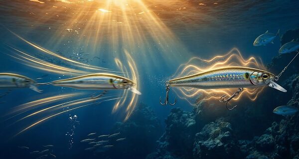 ミノーのアクション「ストップ＆ゴー」を表現した実写風イラスト