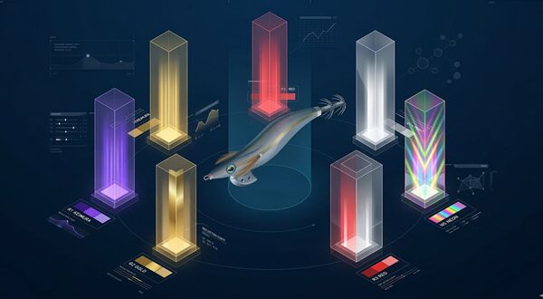 春に効くエギカラーローテーションを概念化した幾何学調イラスト