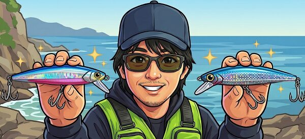 サイト運営者のナバが激推しのミノー２選を自信満々にオススメしているイラスト
