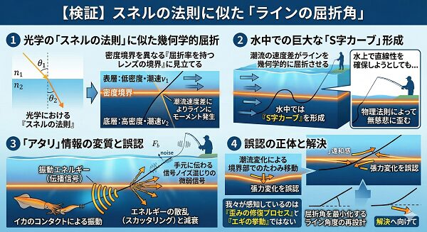 「【検証】スネルの法則に似た「ラインの屈折角」」の内容のインフォグラフィック