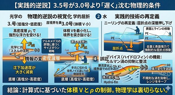 「【実践的逆説】3.5号が3.0号より「遅く」沈む物理的条件」の内容のインフォグラフィック