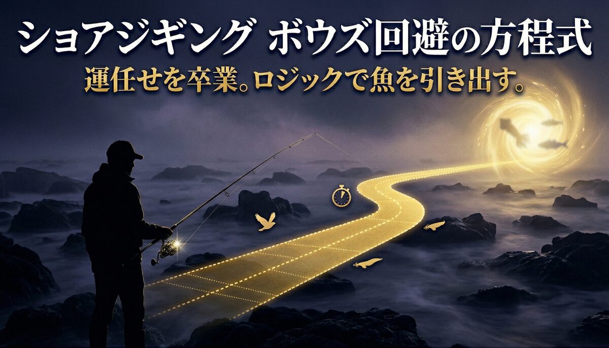 ショアジギングのボウズ回避アイキャッチ。ボウズの道からの脱却を表すイラスト。
