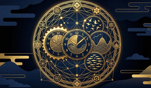 鳥山やベイト、時合などのロジックを戦略化していることを抽象的に表す幾何学調イラスト