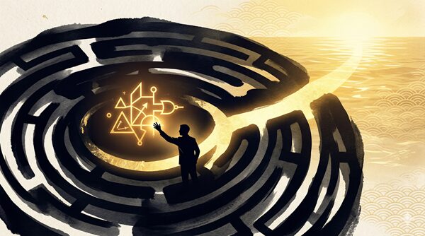 運任せの迷路でロジックを見つけ出すことを抽象的に表すイラスト