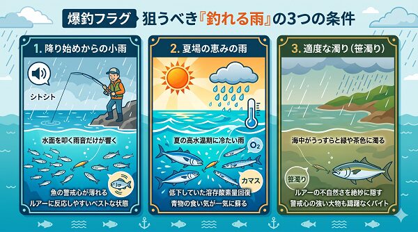 爆釣フラグの雨のインフォグラフィック