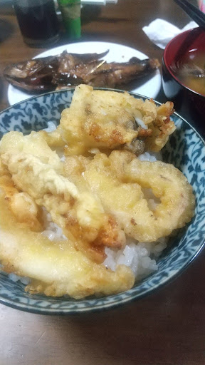 ゲソと肝の天ぷら丼
